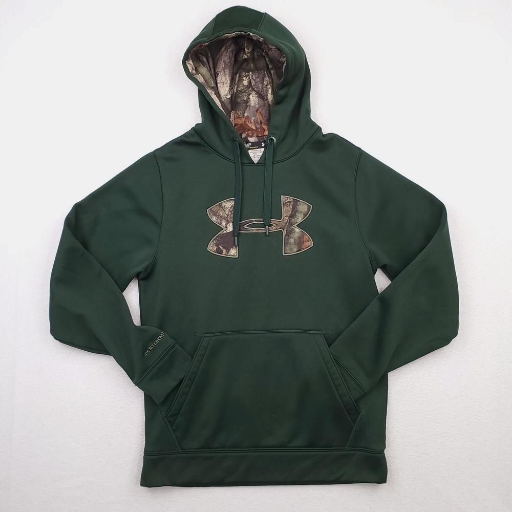 Under Armour Hoodie Mens Small Green Camo Storm 1 Pullover Fleece ColdGear